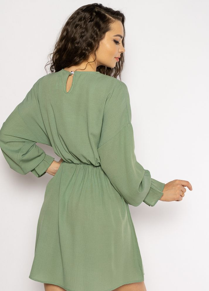 Оливковое кэжуал однотонное платье с длинными рукавами (оливковый) Time of Style однотонное