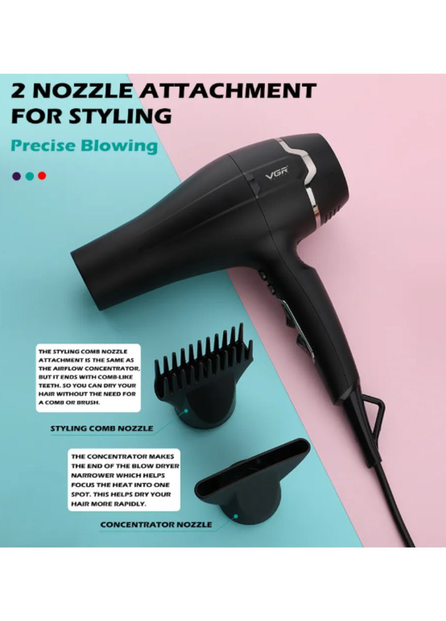 Фен для сушіння та укладання волосся 2400 Вт VGR V-450 (262807976)