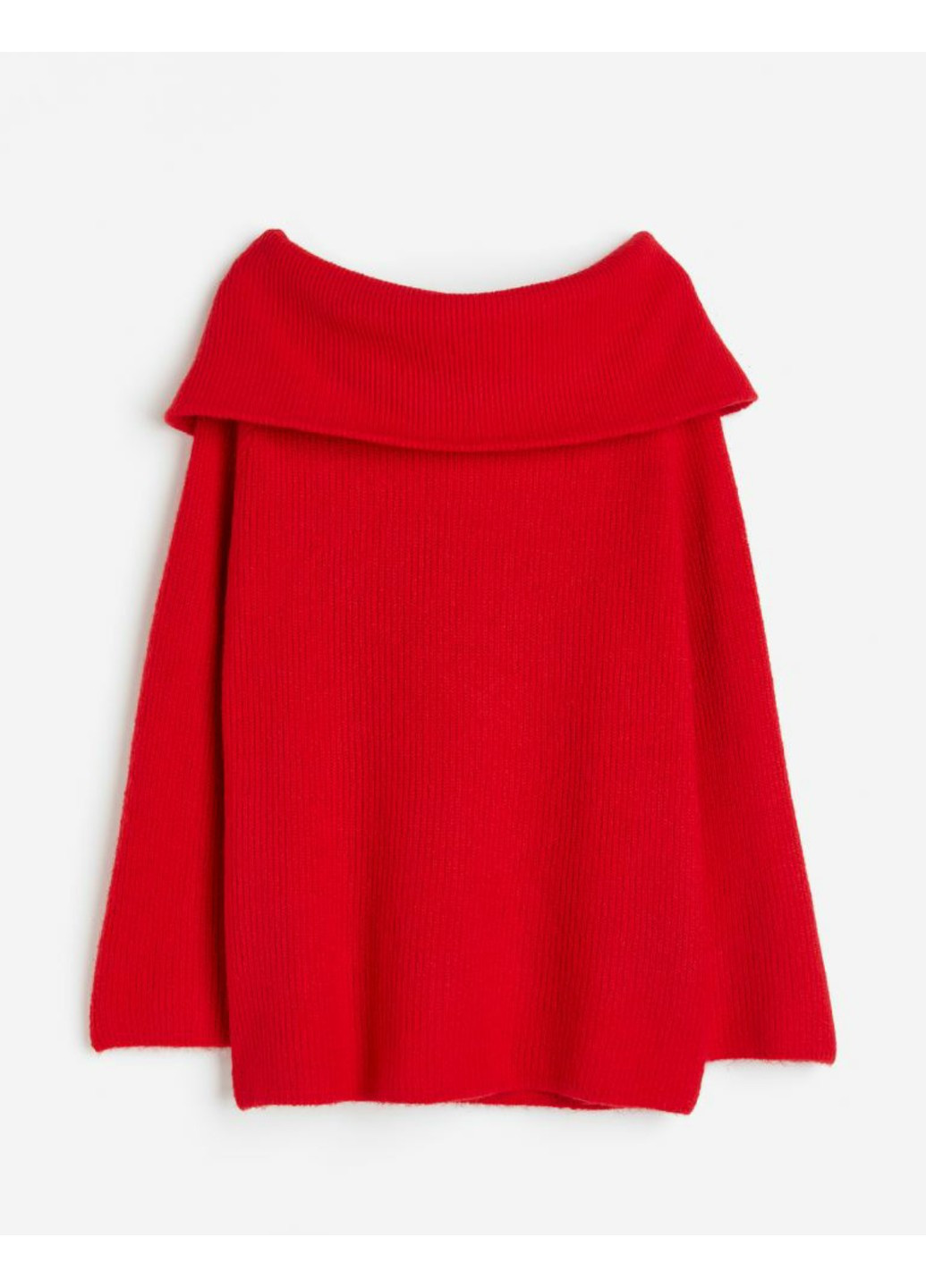 Червоний зимовий жіночий в'язаний светр в рубчик з оголеними плечима н&м (56413) xs червоний H&M