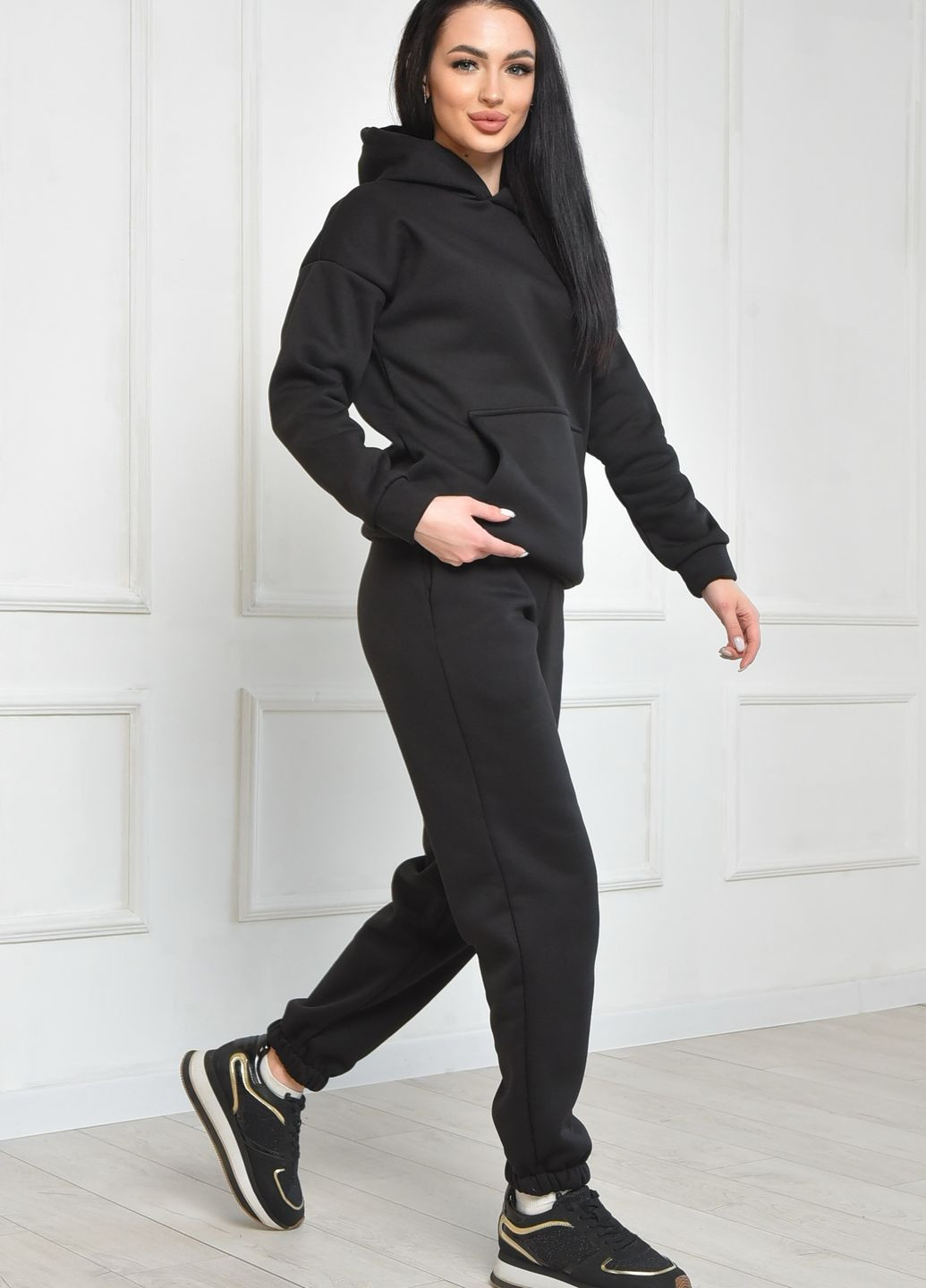 Спортивный костюм женский на флисе черного цвета Let's Shop (265000984)