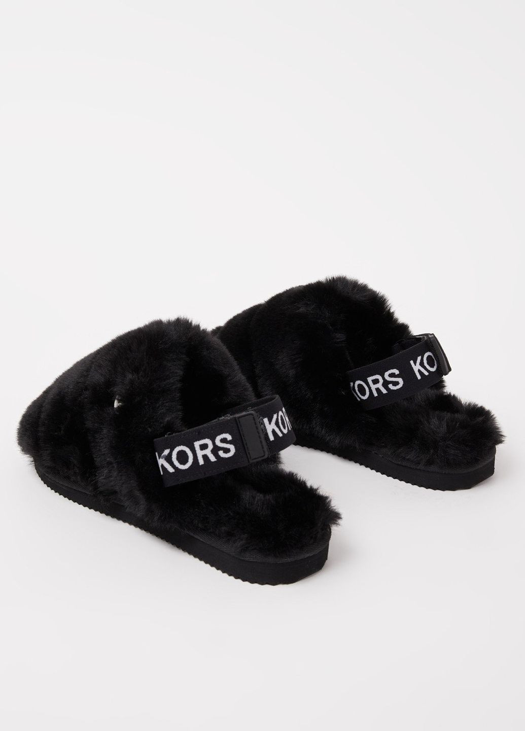 Жіночі сліпери Michael Kors elsie slipper back strap black faux fur mk logo (275091155)