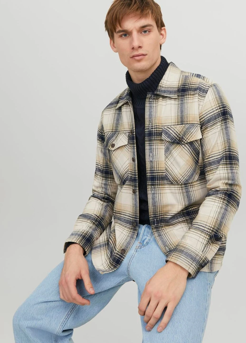 Сорочка демісезон,молочний-темно-синій в клітку,JACK&JONES Jack & Jones (276248997)