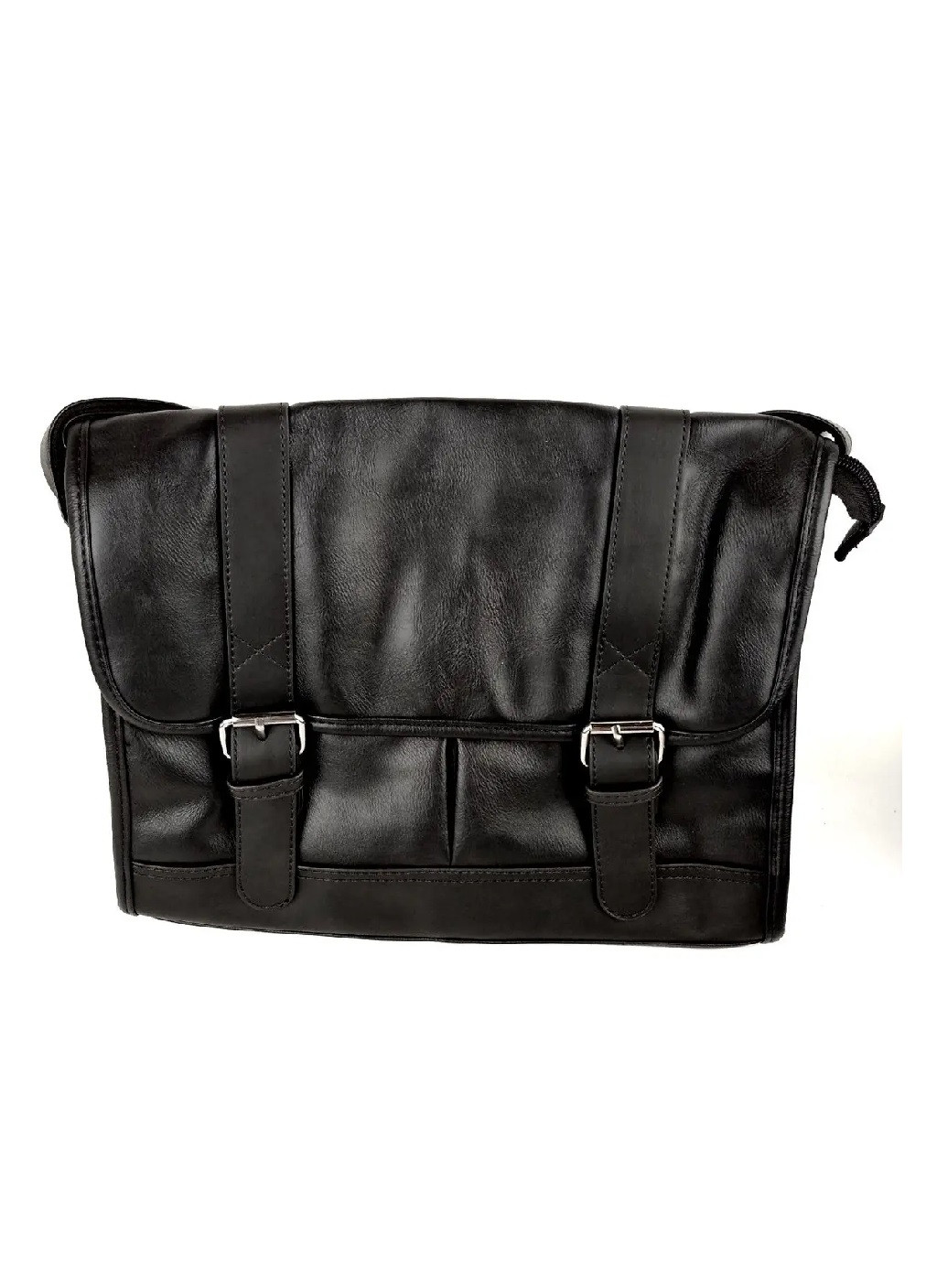 Чоловіча стильна практична компактна повсякденна сумка через плече з екошкіри 34х25х7 см (475517-Prob) Чорна Unbranded (268369388)