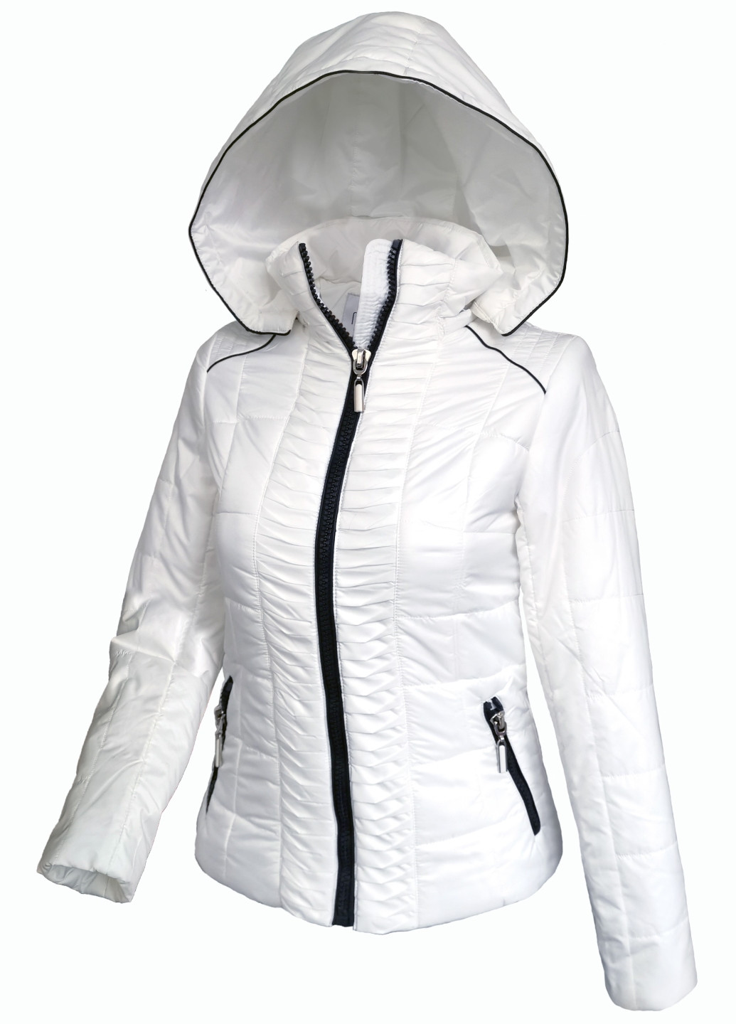 Біла демісезонна куртка демісезонна жіноча з капюшоном City Classic
