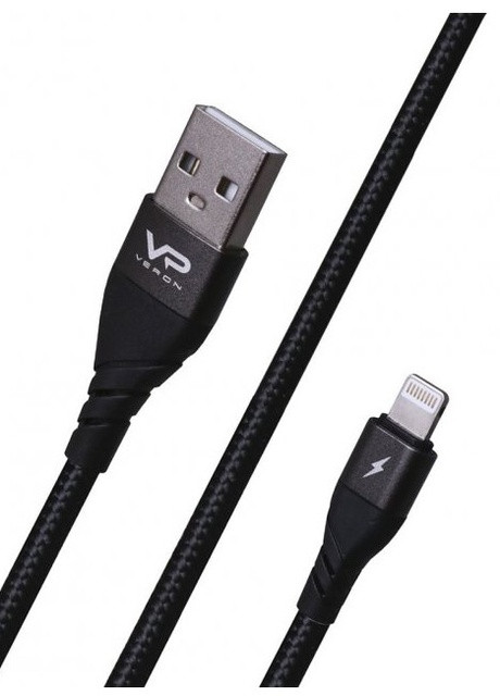 Кабель Braided LV09 USB - Lightning 2.4 A (2 метри, чорний) в захисному тканевому обплетенні Veron (257423999)