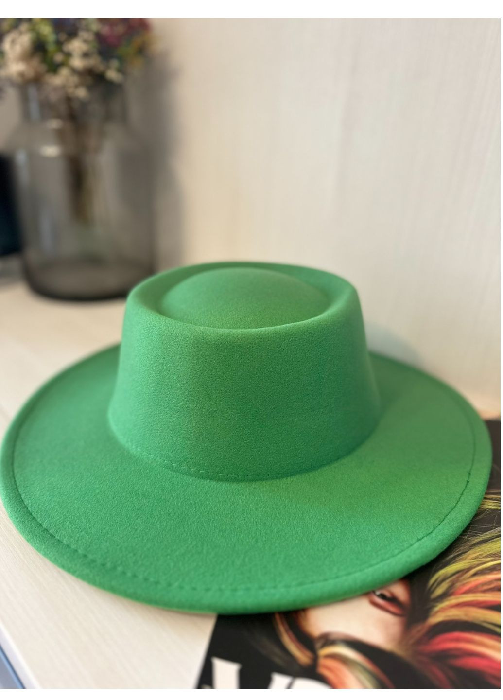 Стильная фетровая шляпа широкополая Зеленый 56-59р No Brand (266146772)