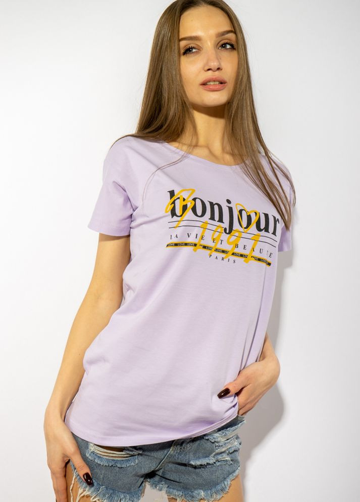 Бесцветная летняя футболка женская с надписью (светло-сиреневый) Time of Style
