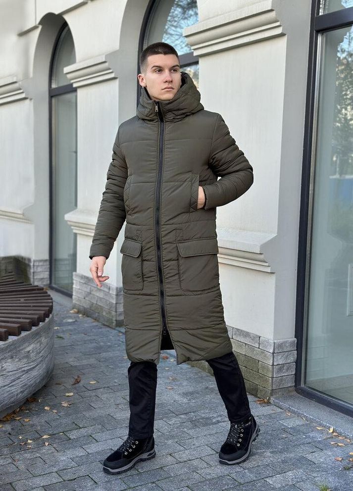 Оливковая (хаки) зимняя зимняя куртка No Brand