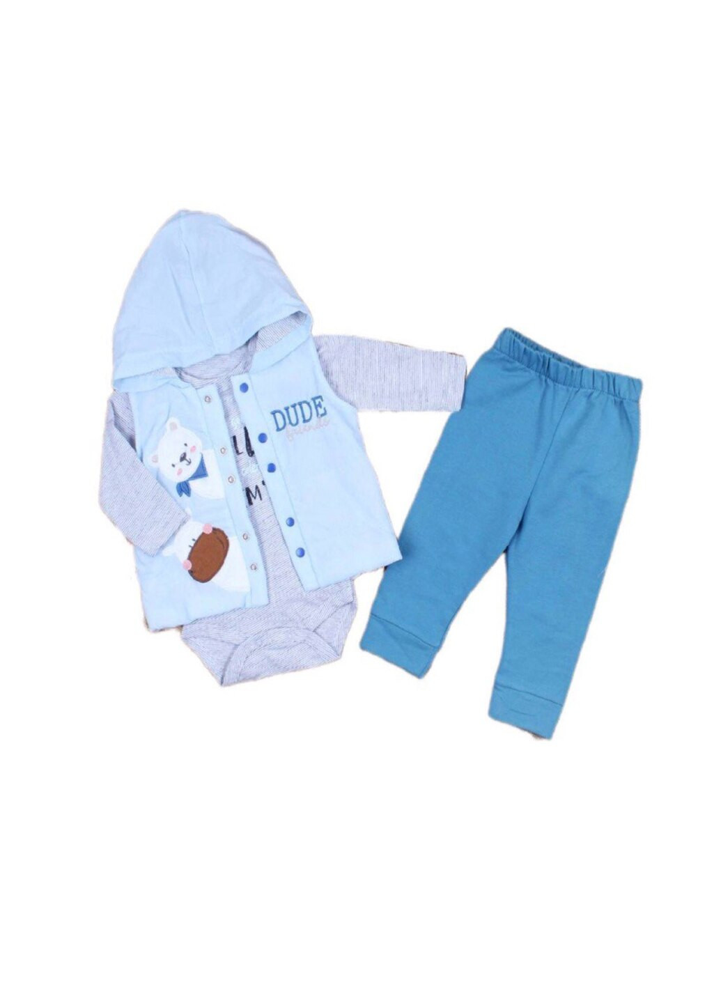 Сіро-голубий демісезонний костюм 3-ка на хлопчика з жилеткою Модняшки