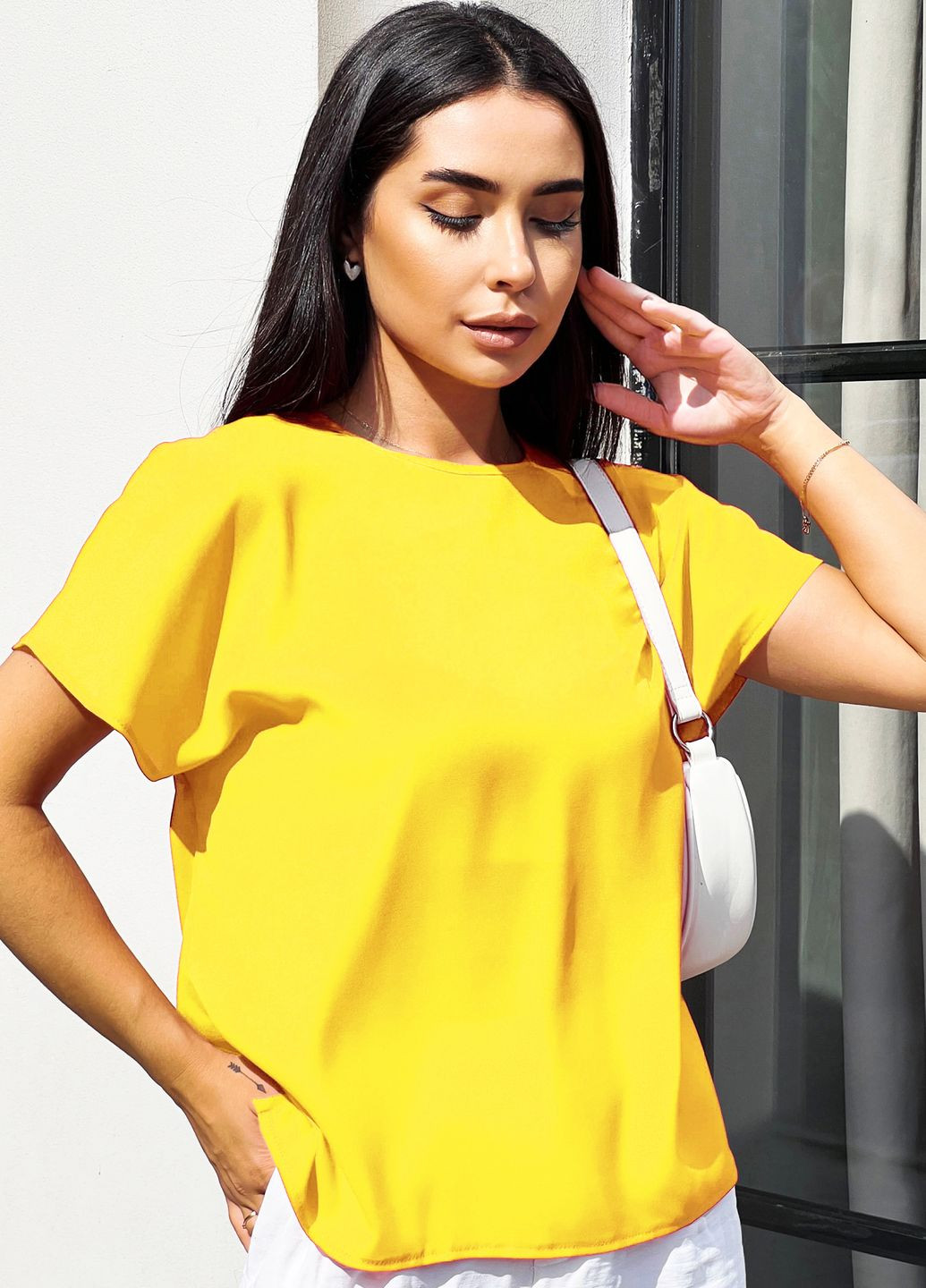 Жёлтая яркая желтая летняя блузка-футболка свободного кроя INNOE Блуза-футболка