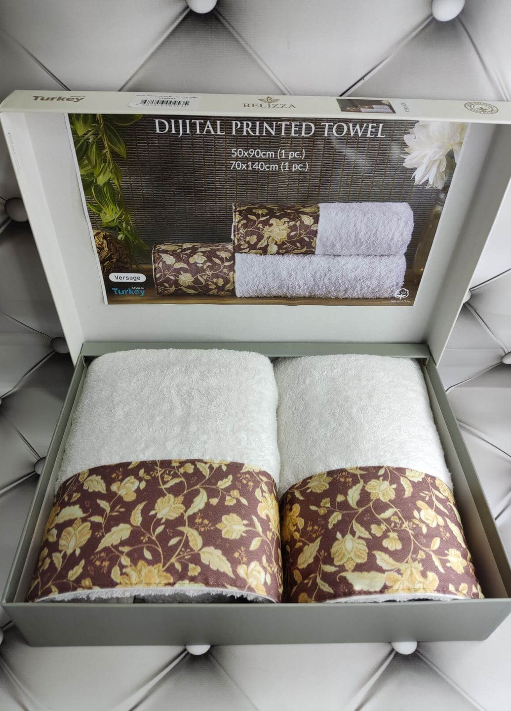 Belizza подарочный набор полотенец для ванной versage 50х90см + 70х140см орнамент бордовый производство - Турция