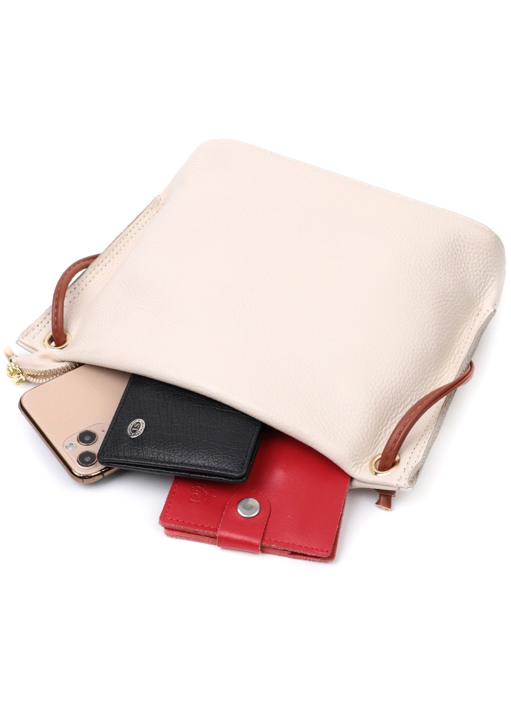 Женская трапециевидная сумка на плечо из натуральной кожи 22396 Белая Vintage (276457469)