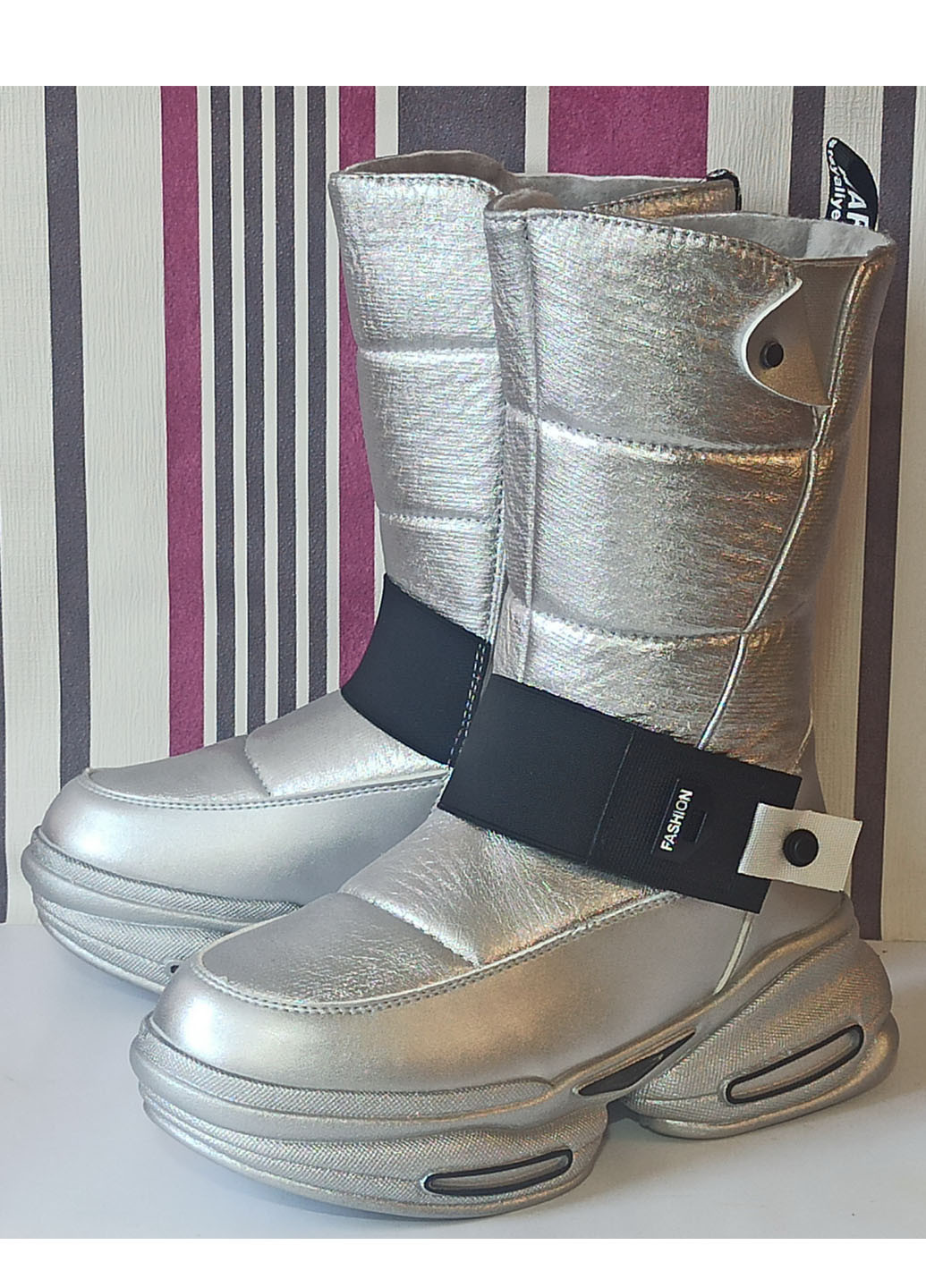 Дитячі зимові черевики чоботи для дівчинки на овчині ТОМ М 9713Е срібні. Розмір 35-22,5см Tom.M (263948571)