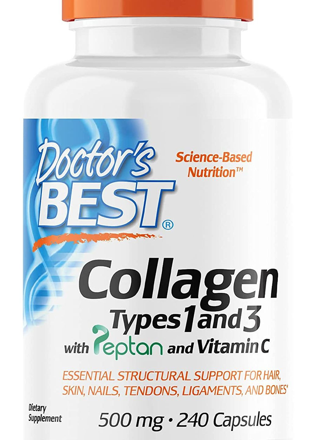 Коллаген Collagen, Types 1 and 3 with Peptan 500 mg 240caps Doctor's Best (262007124)