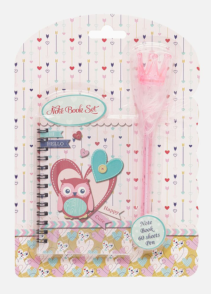 Блокнот на пружині + ручка прикрашена короною і пухом колір різнокольоровий ЦБ-00207773 Malevaro (260510142)