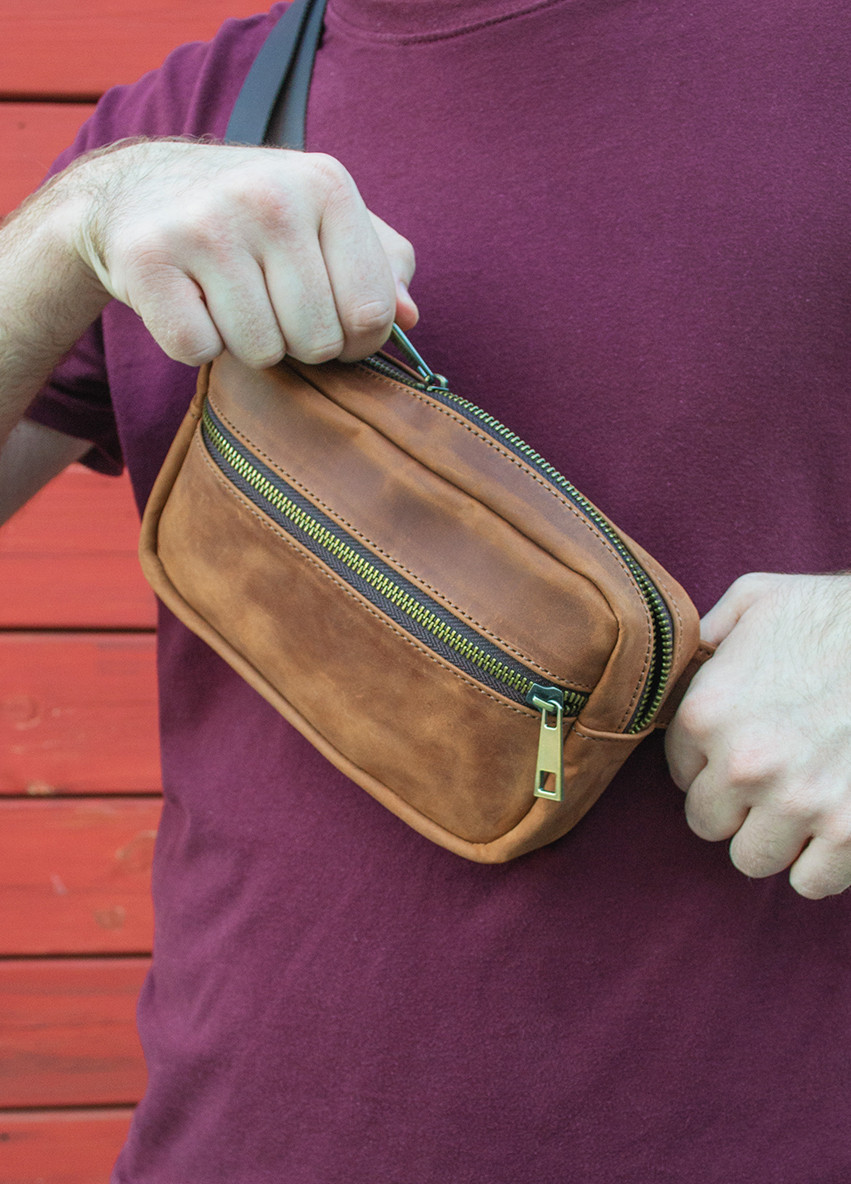 Сумка на пояс (бананка) коричневая из натуральной кожи crazy horse (крейзи хорс) Famk (264644025)