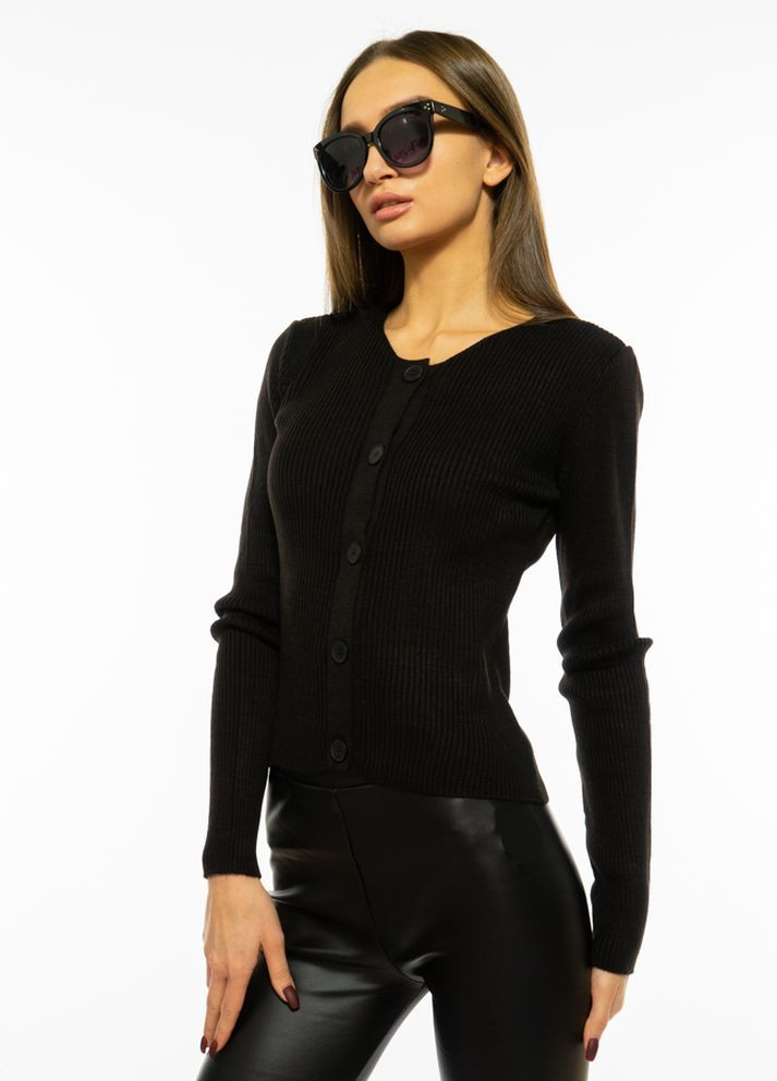 Черный демисезонный свитер женский с пуговицами (черный) Time of Style