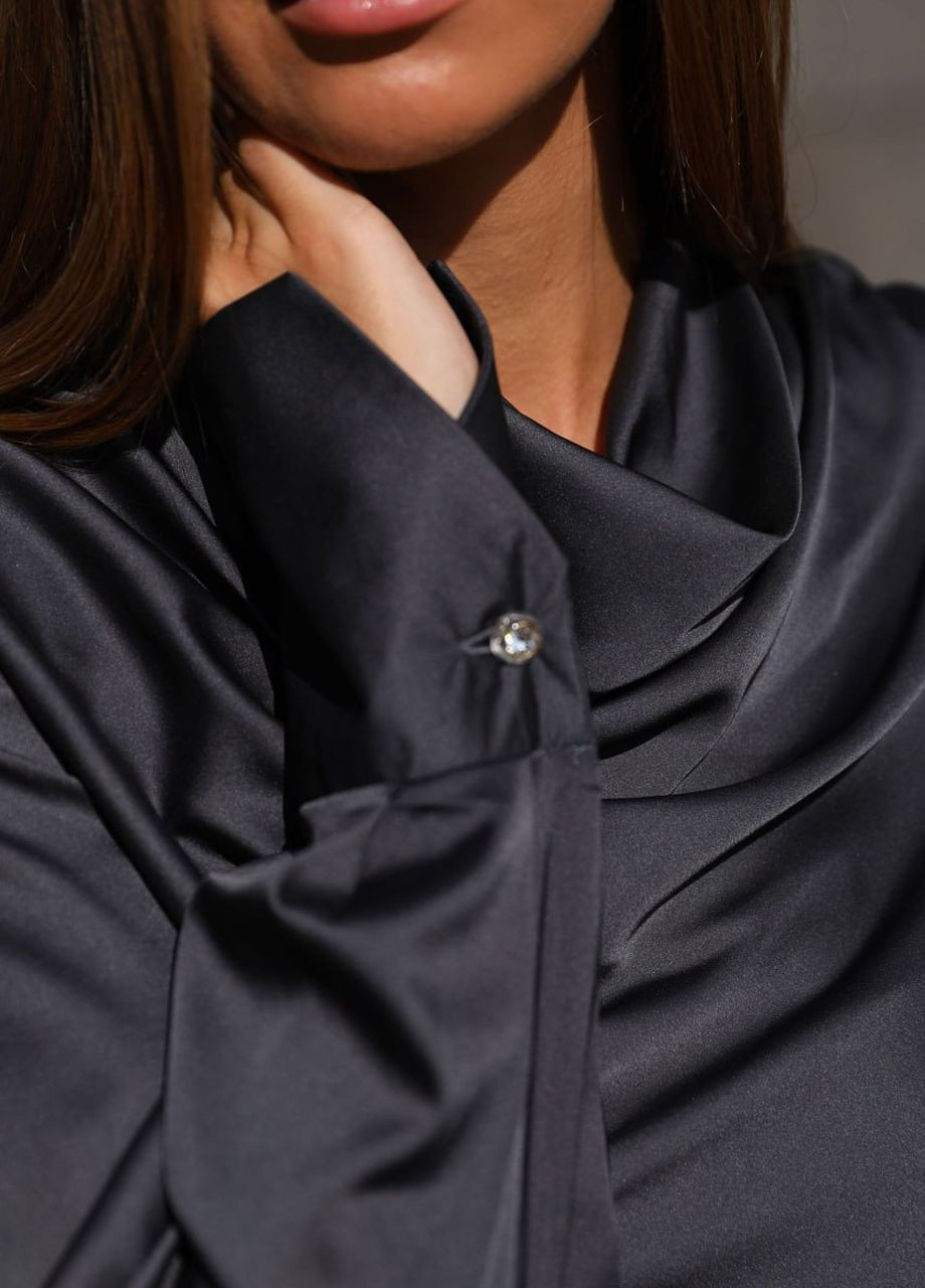 Чёрная вечерняя блуза черного цвета из искусственного шелка Jadone Fashion