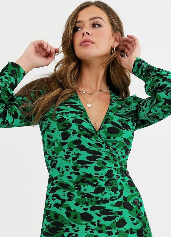 Зелена зелене мідіплаття з абстрактним леопардовим принтом і ґудзиками tall Influence з тваринним принтом