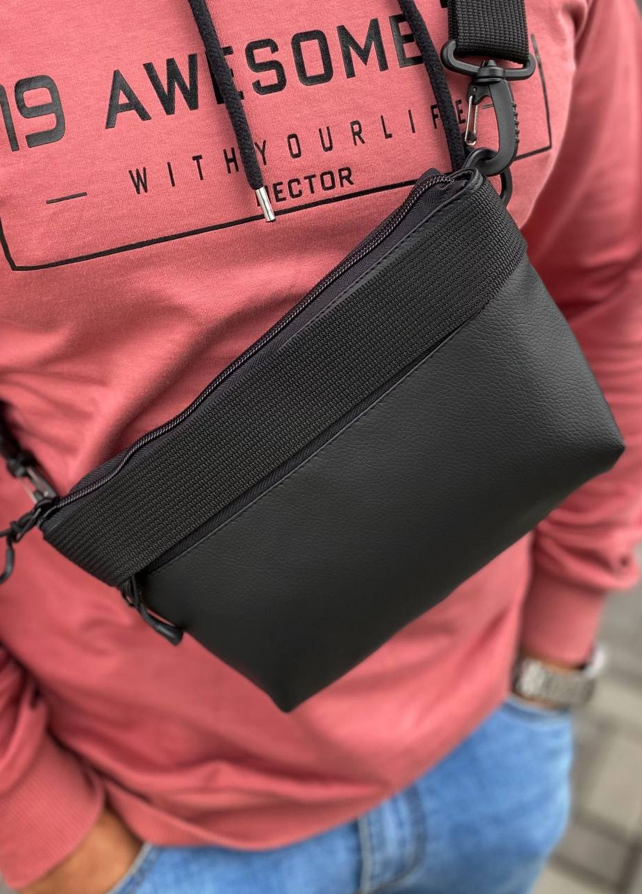 Нагрудная сумка с экокожи бананка поясная черного цвета матовая Street Zeus No Brand (258261918)