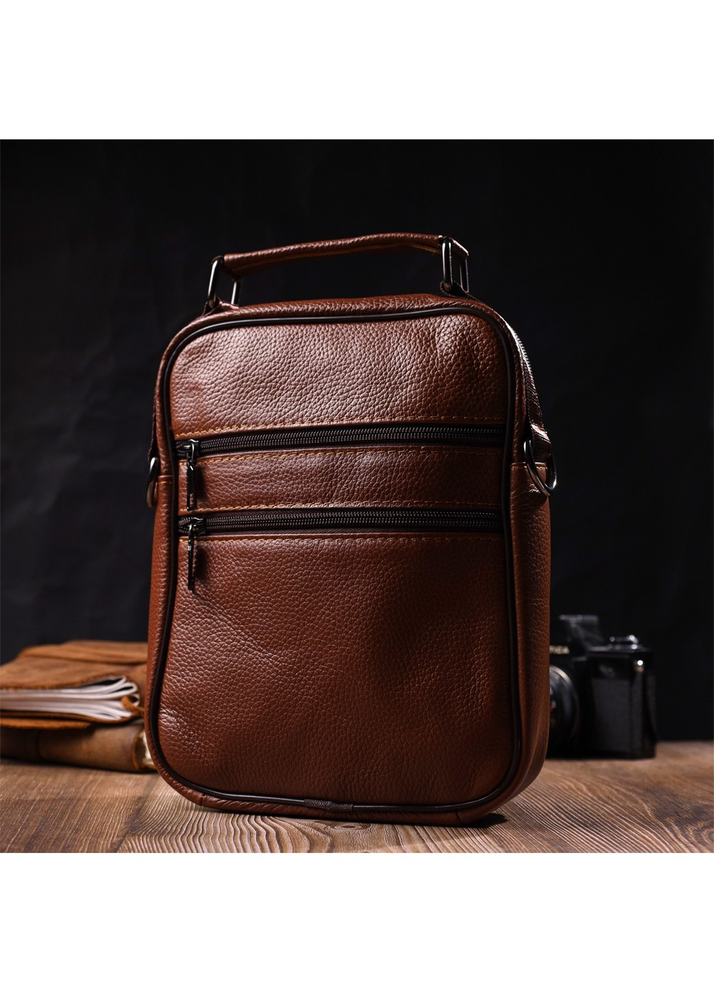 Удобный мужской мессенджер из натуральной кожи 21951 Светло-коричневый Vintage (267932154)