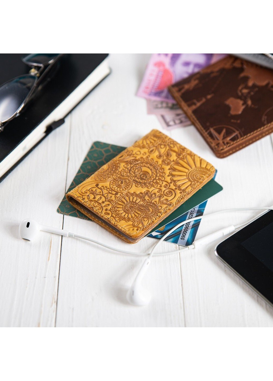 Обложка для документов из кожи HiArt AD-03 Shabby Honey Mehendi Art Жёлтый Hi Art (268371518)