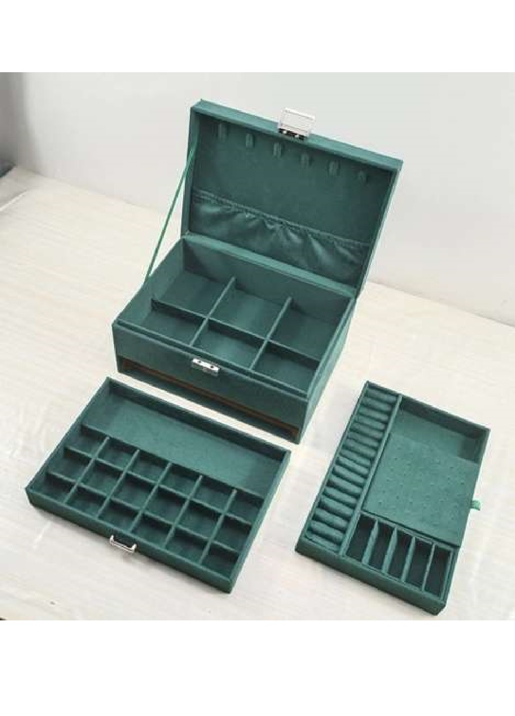 Скринька футляр ящик органайзер короб для коштовностей прикрас з ключем 11х24,5х18 см (476130-Prob) Зелена Unbranded (276773954)