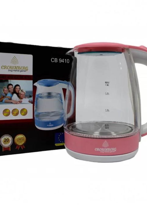 Электрический чайник стеклянный CB-9410C 2л с подсветкой Розовый (CB-9410C) Crownberg (266783782)