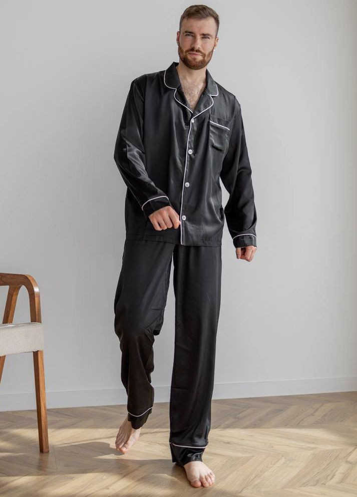 Чоловіча піжама шовк Армані колір чорний р.L 443851 New Trend (266423909)