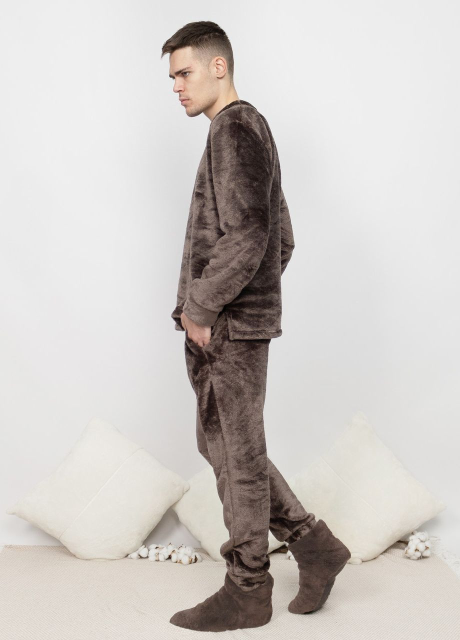 Піжама костюм чоловічий домашній махровий кофта зі штанами Шоколадний Maybel (274059878)