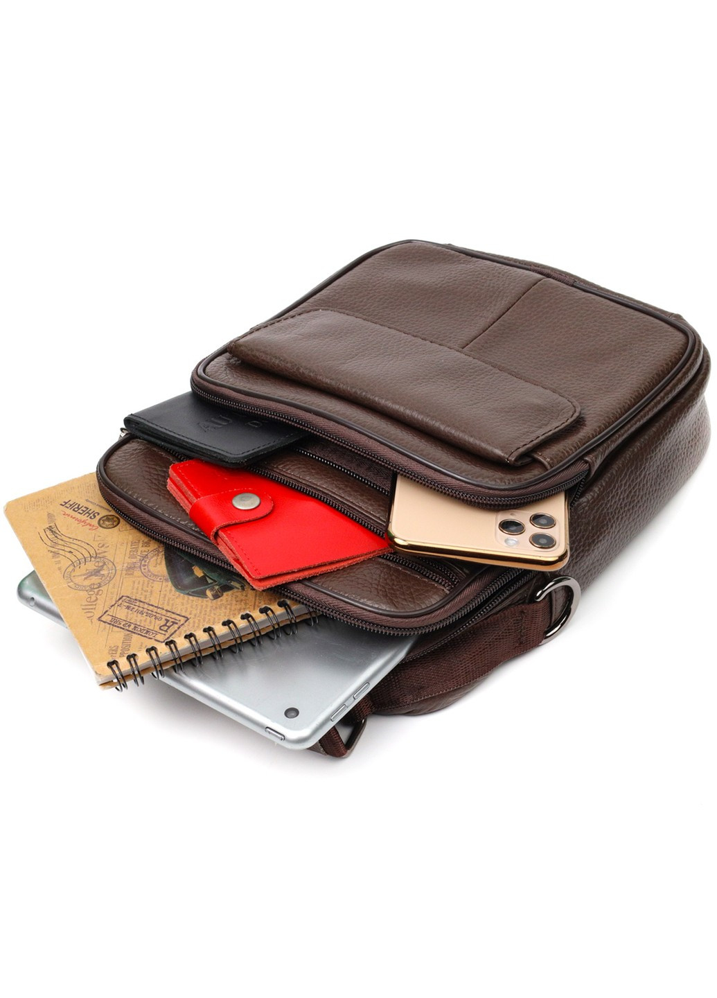 Вертикальная мужская сумка из натуральной кожи 21952 Коричневая Vintage (267507117)