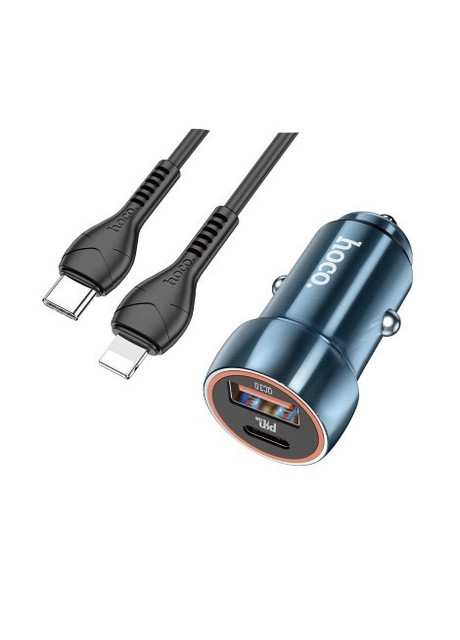 Автомобільний зарядний пристрій NZ8 + кабель Type-C на Lightning (PD 43W, Type-C+USB, адаптер в прикурювач) - Чорний Hoco z46a (259139312)