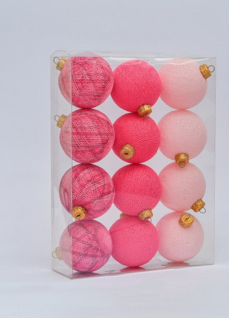 Набір ялинкових іграшок з нитяних кульок 6,5 см, 12 шт Рожевий мікс Cotton Ball Lights (257986231)
