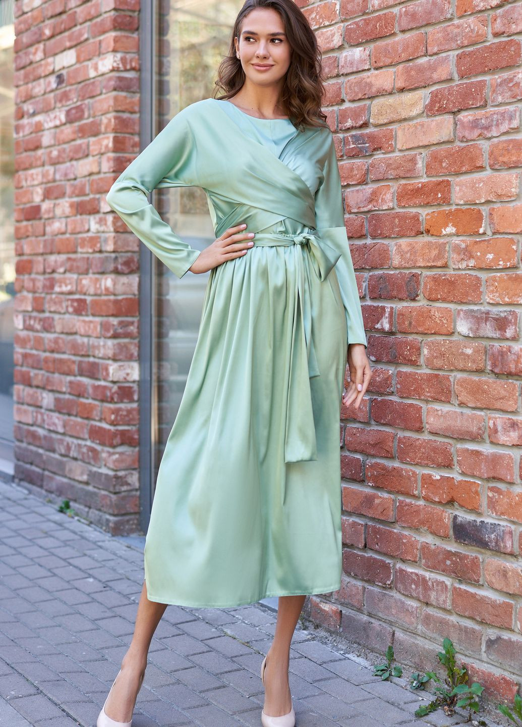 Оливкова вечірня стильна сукня з ніжного шовку «армані» Jadone Fashion однотонна
