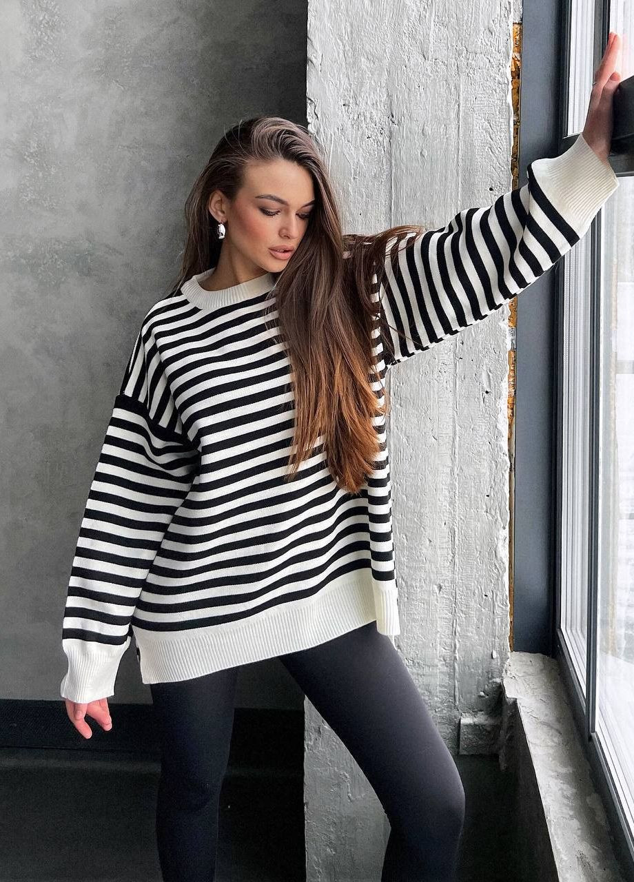 Черно-белый демисезонный женский свитер акрил No Brand