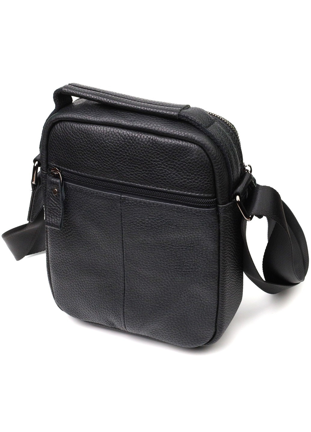 Вертикальная мужская сумка на плечо из натуральной кожи 22148 Черная Vintage (267932186)