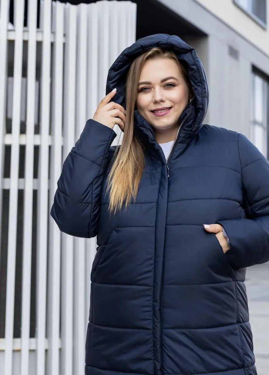 Темно-синяя зимняя женская зимняя куртка большого размера SK