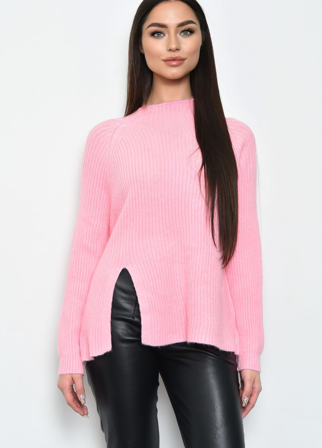 Розовый зимний свитер женский акриловый розового цвета пуловер Let's Shop