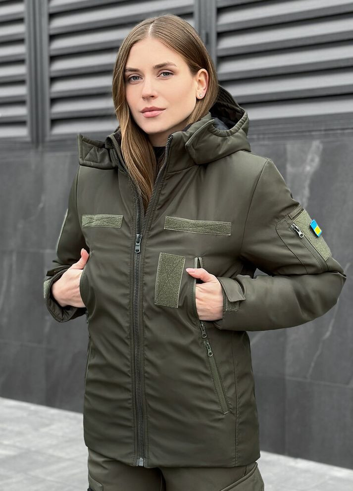 Оливковая (хаки) зимняя куртка motive зима женская хаки Pobedov