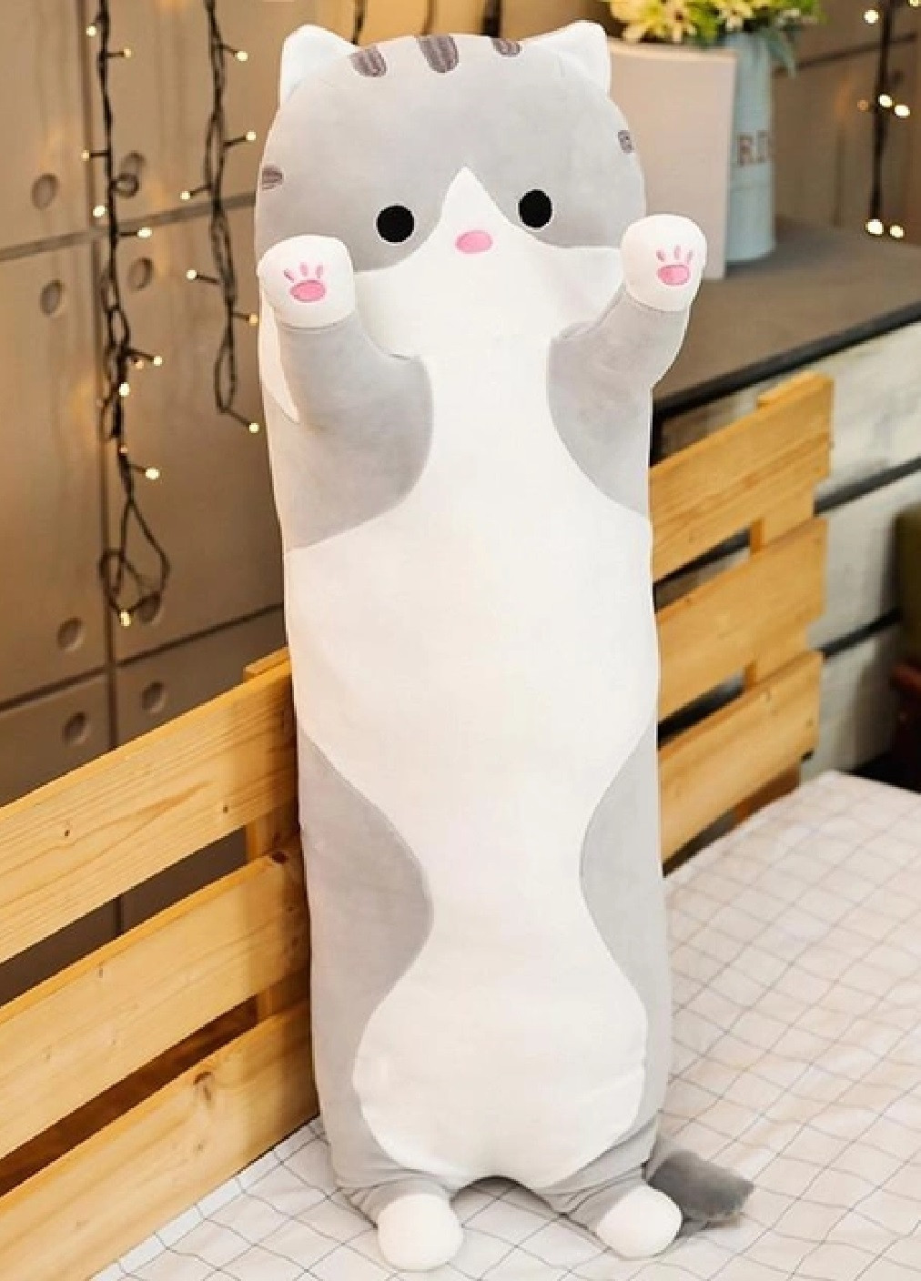 Дитяча плюшева іграшка подушка обіймашка антистрес кіт Батон для дітей хлопчиків дівчаток 110 см (475869-Prob) Сіра Unbranded (272816101)