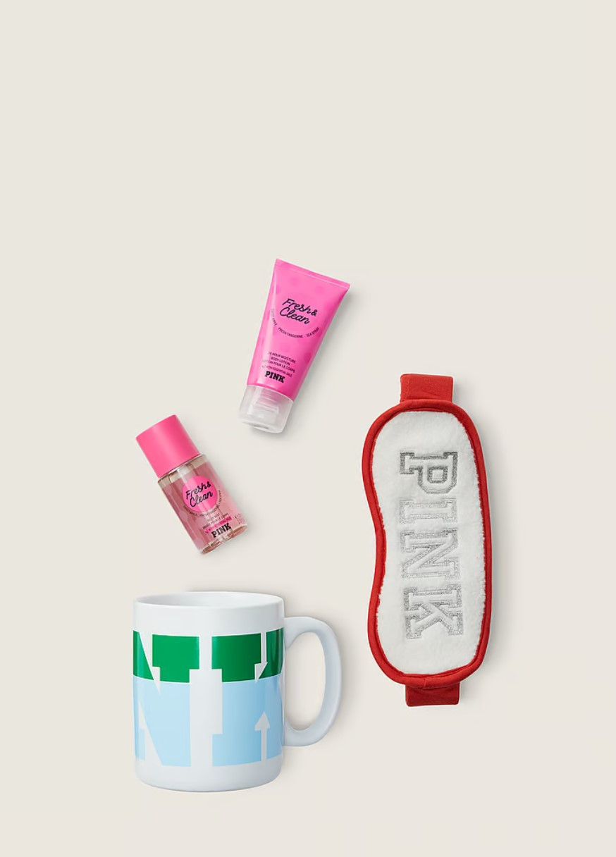 Подарочный набор с кружкой и маской для сна Victoria's Secret Fresh & Clean Pink (268569142)