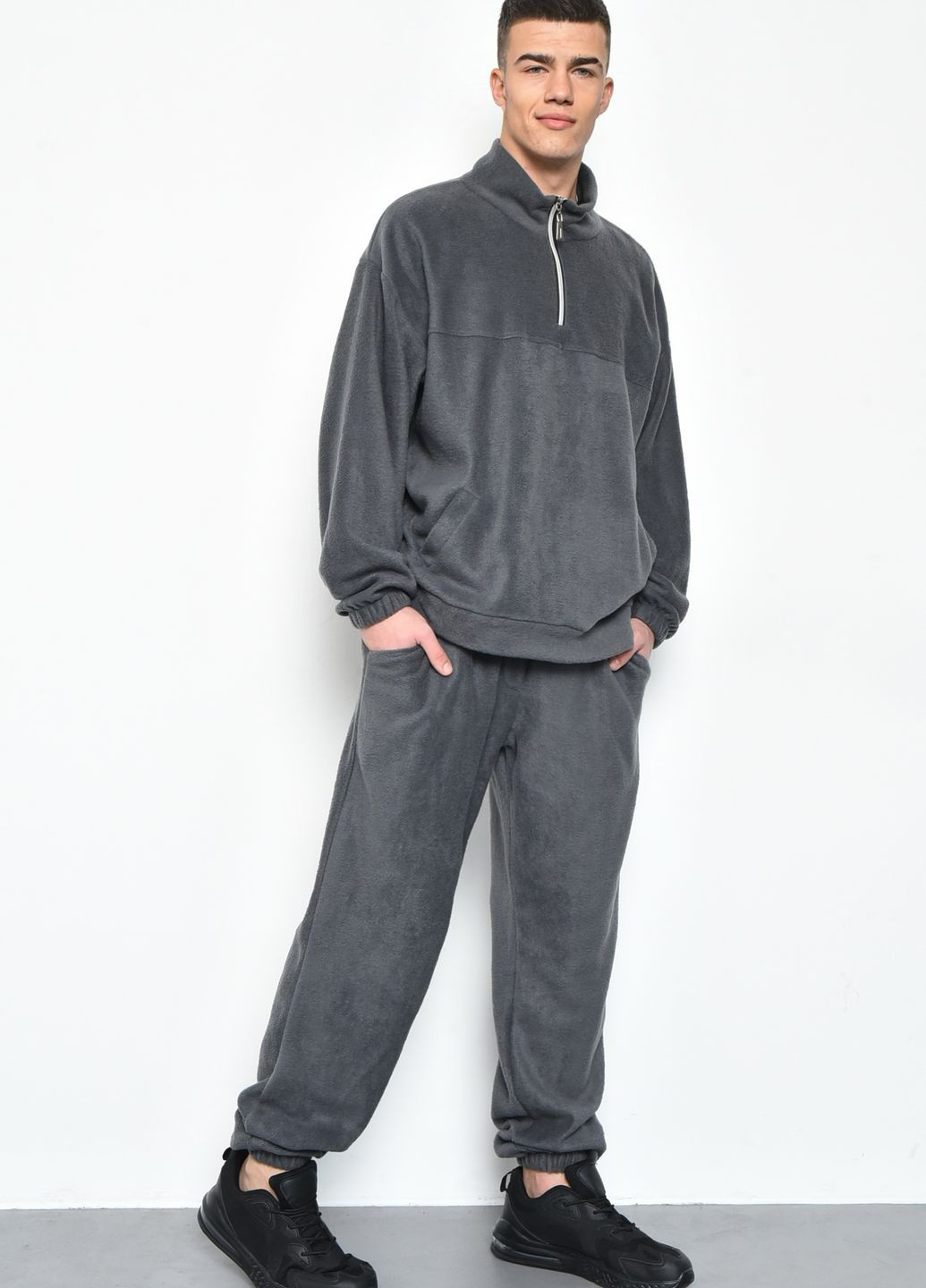Серый зимний спортивный костюм мужской флисовый серого цвета размер 46-48 брючный Let's Shop
