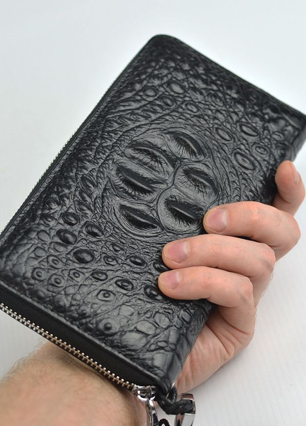 Шкіряний чоловічий клатч гаманець на блискавці з тисненням під крокодила, клатч чорний з натуральної шкіри No Brand (266701143)