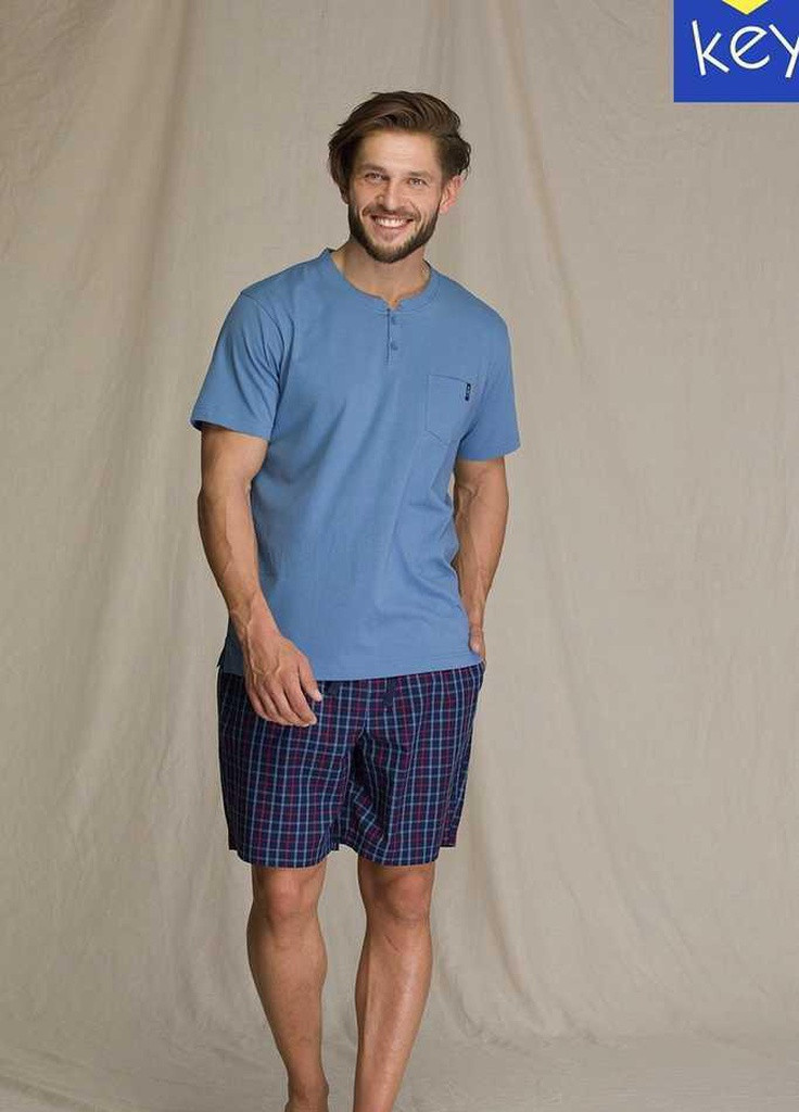 Пижама мужская шорты и футболка с коротким рукавом Голубой с темно-синим MNS 223 A21 (С) Key (257043134)