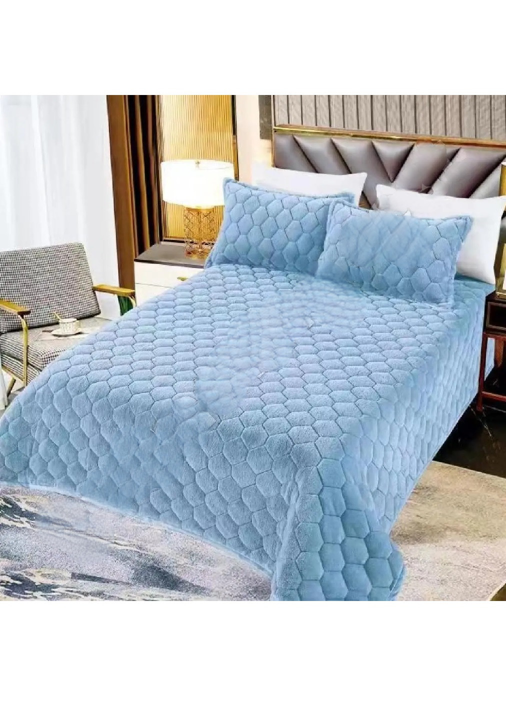 Плед покривало ковдра елітна на ліжко шиншила двоспальне євро 200х220 см (475623-Prob) Блакитне Unbranded (269340963)