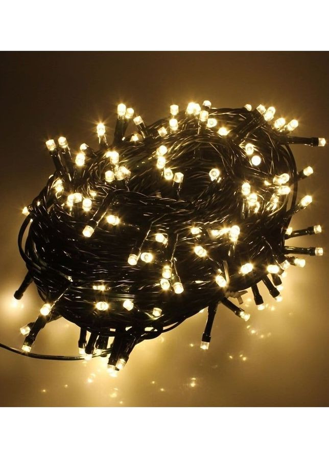 Світлодіодна гірлянда електрична на 300 світлодіодів з контролером чорний провід Білий теплий Led (272615202)