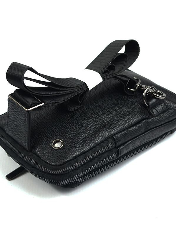Нагрудная мужская кожаная сумка рюкзак слинг на одно плечо, черная сумочка из натуральной кожи No Brand (266493536)