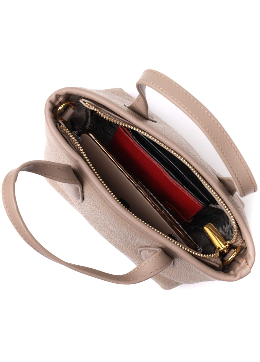 Женская сумка с двумя ручками из натуральной кожи 22283 Бежевая Vintage (276461727)