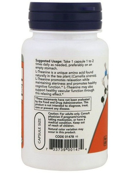 L-Theanine 200 mg 60 Veg Caps Now Foods (256720480)