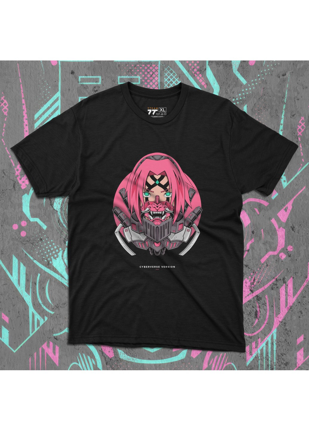 Чорна футболка з принтом наруто - сакура кібер версія No Brand